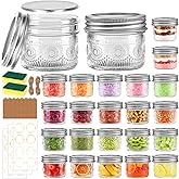 Alotpower 4 oz Glass Mason Jars with Embossed Pattern 24 Pack, Small Canning Jars with Airtight Lids, Mini Glass jars for Jams, Jelly, Honey, Spices,Desserts,Wedding Favors and Gift Packaging