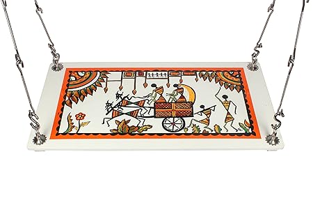 Riyo Moda Outdoor Plywood Hanging (from Ceiling) Swing Set/Jhula with Hand Painted Warli Art for Home and Garden (Upto 200kgs of Human Weight)