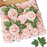 AmyHomie Artificial Flower Blush Pink Rose 25pcs Real Looking Fake Roses w/Stem for DIY Wedding Bouquets Centerpieces Arrangements Party Baby Shower Valentines Day Christmas Tree Decorations