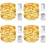 MUMUXI 4 Pack 20Ft 60 LED Fairy Lights Battery Operated with 8 Modes Remote Control Timer Waterproof String Lights Copper Wir