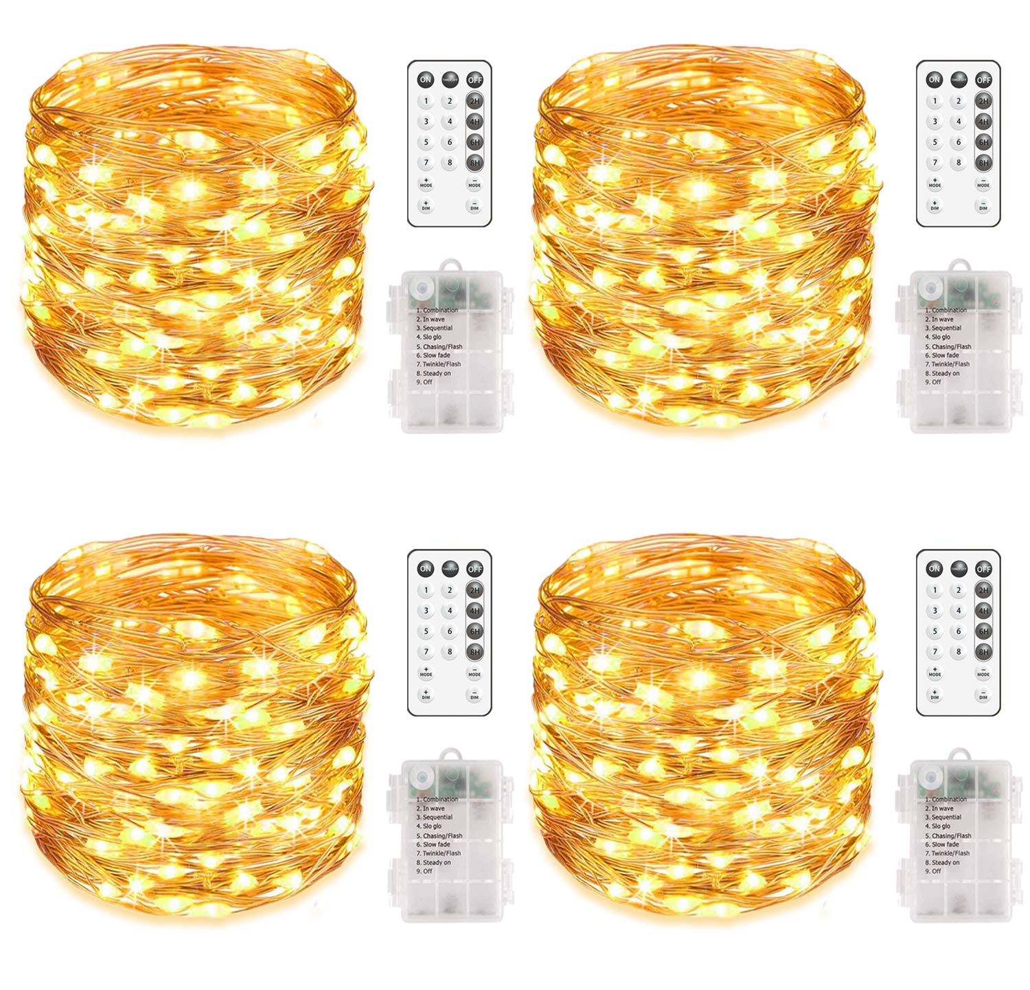 Photo 1 of MUMUXI 4 Pack 20 ft Remote Control Fairy Lights Battery Operated String Lights with Timer, 60 LED Twinkle LEDs, Outdoor Waterproof Copper Wire Firefly Lights, Warm White