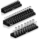 Olsa Tools Magnetic Socket Organizer | 3 Piece Socket Holder Kit | 1/2-inch, 3/8-inch, & 1/4-inch Drive | Metric Black | Hold