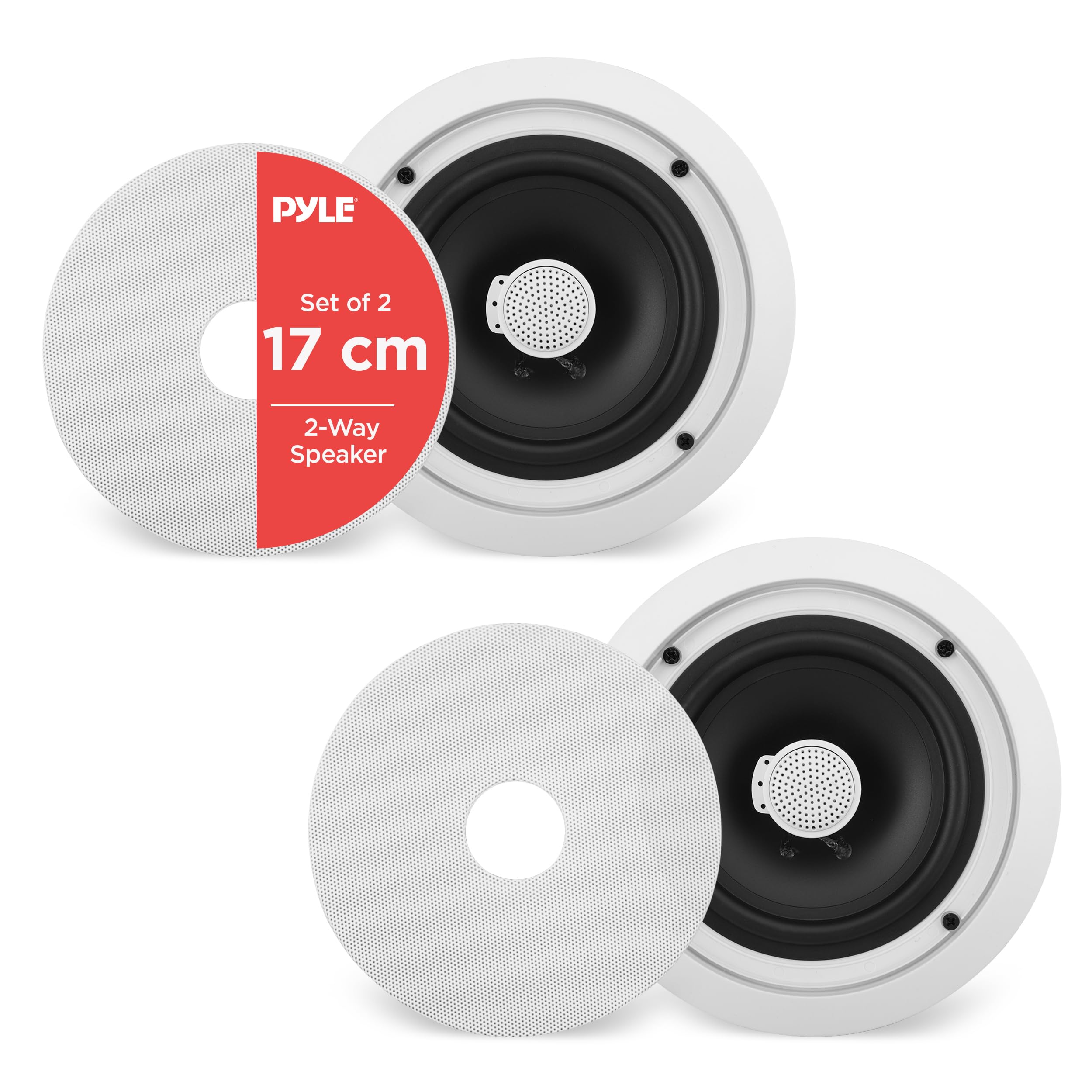Pyle Home Ceiling Speaker System Wall Mount Speakers Pair of 2-Way Midbass Woofer Speaker - White,17cm- 6.5 Inch