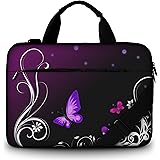 Silent Monsters Laptop bag case 15.6 inch made of Canvas with pocket for accessories, Design: purple butterfly