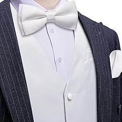 Barry.Wang Mens White Suit Vest Bow Tie Set 4PCS