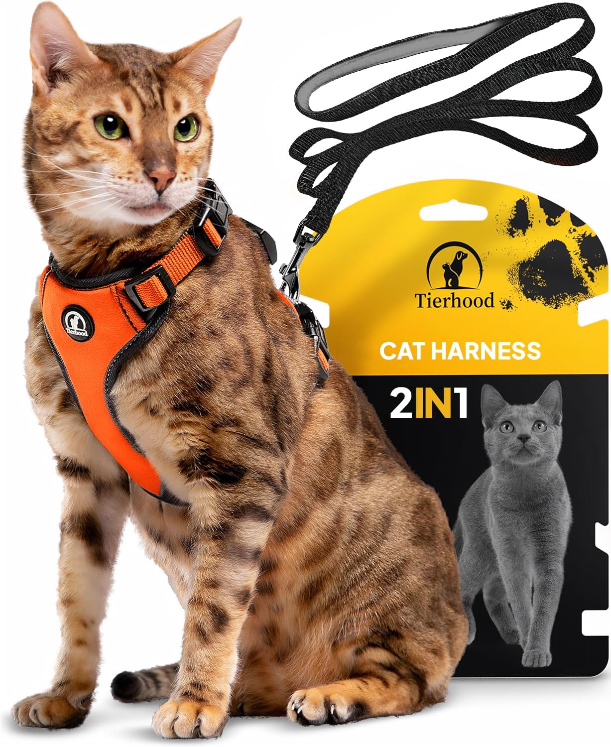 Tierhood - Cat Harness and Lead Set - Escape Proof Kitten Harness - Adjustable Cat Harness - Orange, Size M