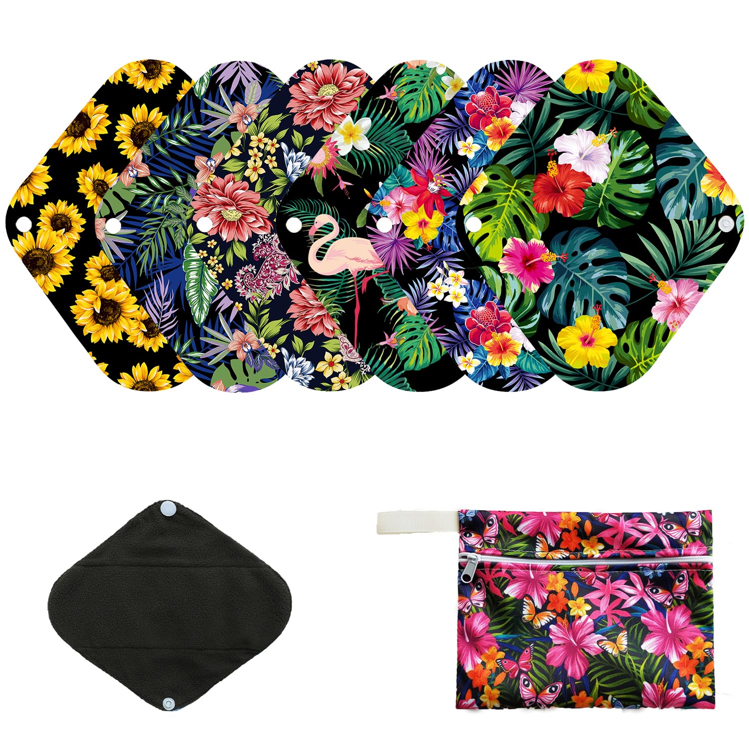 Photo 1 of 7pcs Pack Cloth Pads Including 1pc Mini Wet Bag +6pcs Bamboo Charcoal Cloth Reusable Menstrual Pads/Reusable Sanitary Pad/Mama Panty Liners (All Randomly Prints)