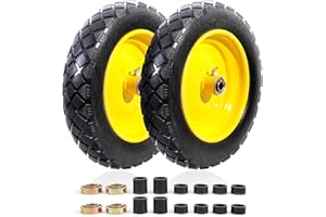 MZREXN 4.80/4.00-8" Flat Free Tire and Wheel 15" Solid Wheelbarrow Tires 3.00-4.00/4.80-8" with 5/8" & 3/4" Bearings, 3" Centered Hub for Hand Truck Garden Trailers Utility Cart Yard Wagon 2PCS Yellow
