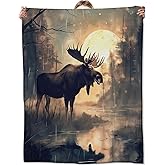 Zeleda Moose Blanket,Gifts for Nature Lovers,Lightweight Flannel Throw Blankets,Majestic Wildlife in Mystical Forest Throws Home Decor,for Couch Living Room Office,60x50inch