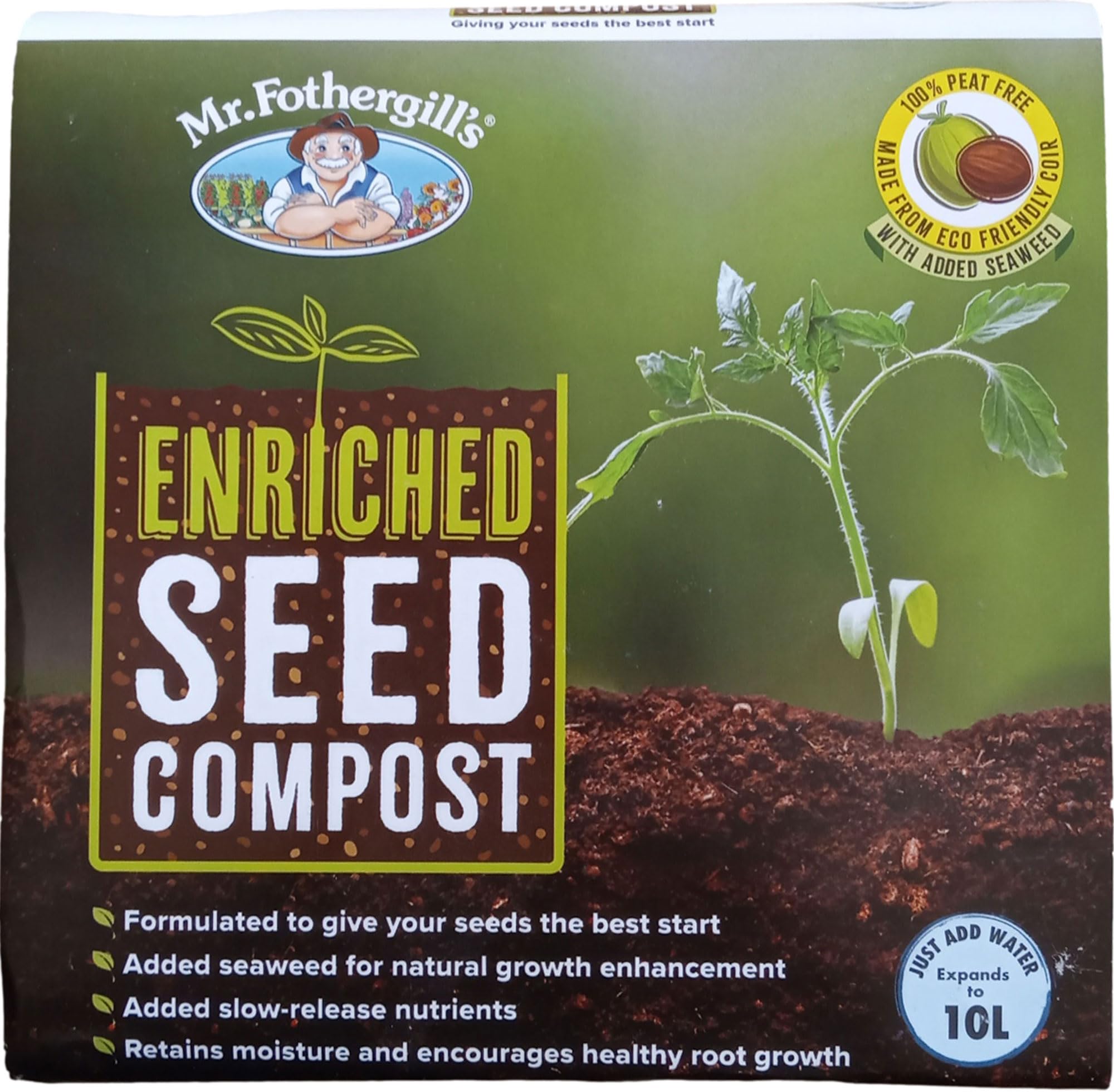 MR. FOTHERGILL'S Seed Premium Potting Compost - Peat Free, Enriched with Seaweed and Slow Release Nurtients To Give Seeds The Best Possible Start. Strong Healthy Seedlings, 10L