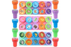 Welecom 30-Piece Animal Stamp Set for Kids: Dinosaur, Ocean, Zoo Animals; Self-Inking, Multicolored, Round Stamps; PVC & ABS Material