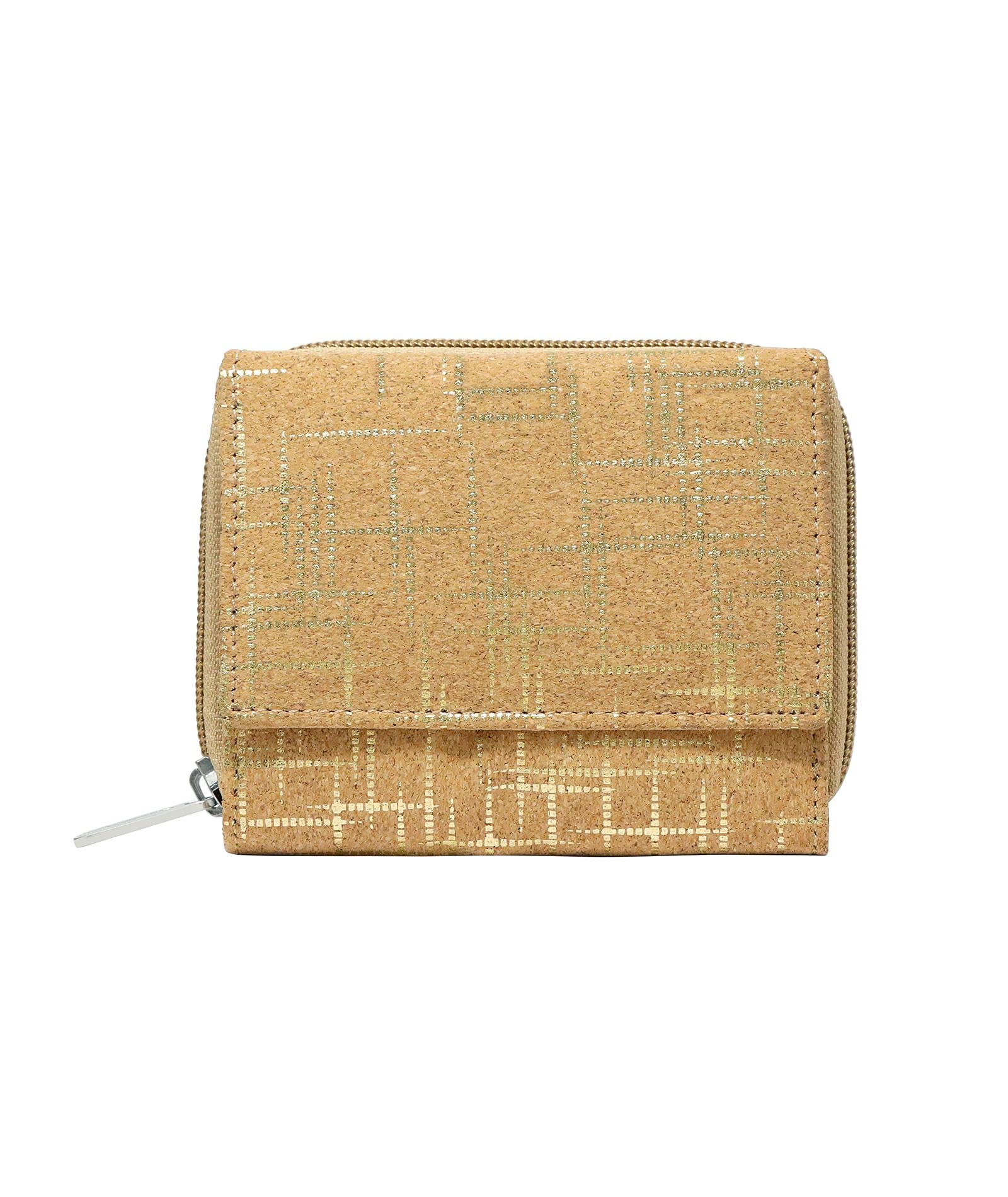 Hudson & James Ladies Designer Cork Vegan RFID Blocking Shield Compact Card Holder Wallet Purse Multi Card Women Clutch Wallet with Phone Pocket (Cork with Golden Accents)