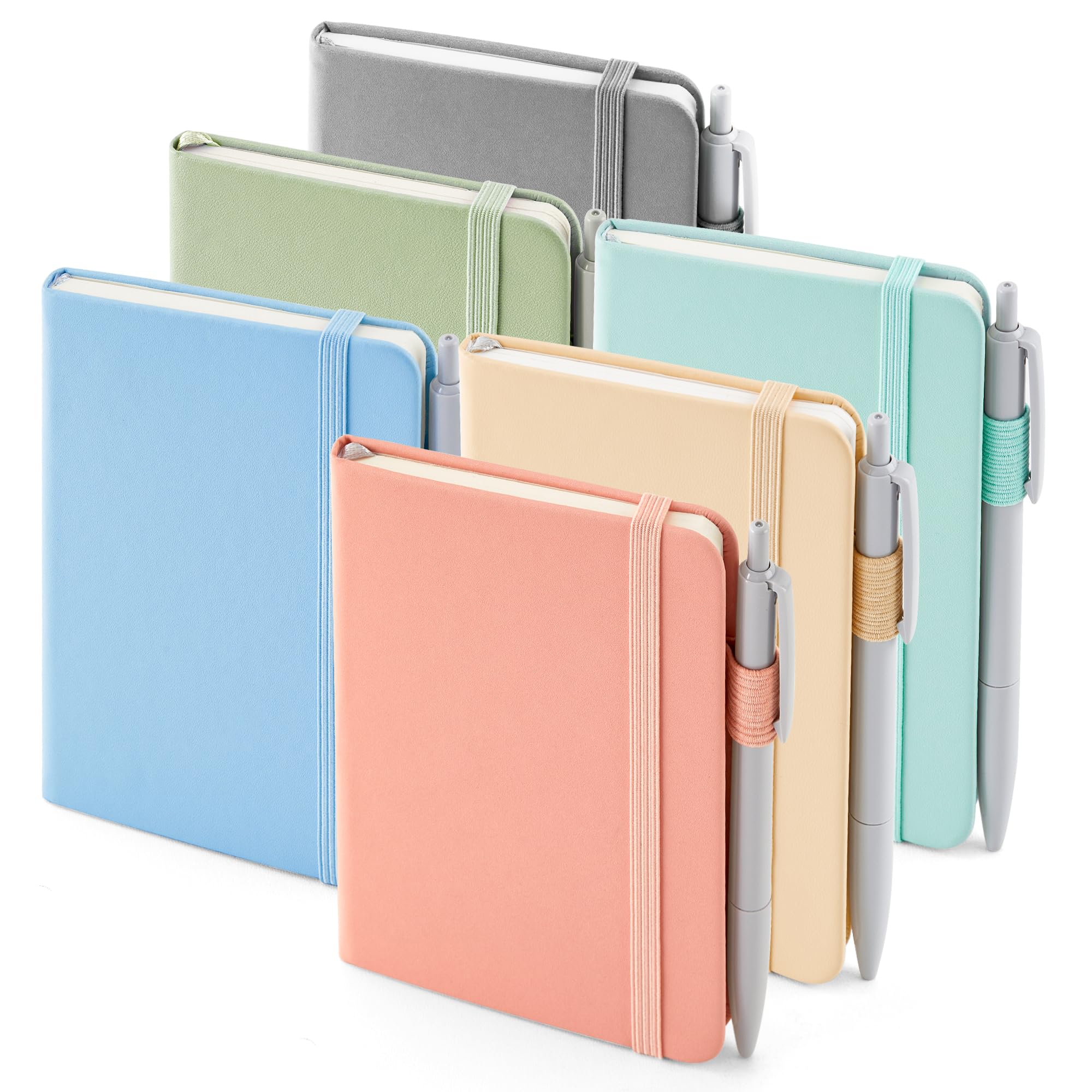 feela 6 Pack A6 Pocket Notebooks, Hardback Lined Small Notebooks with Dividers and Black Pens, Classic Ruled Mini Notepads Journal Bulk for Office School Writing Plans Memos, 9 X 14cm, Mild Colours