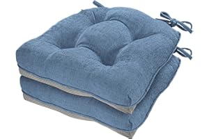 cozyide Chair Cushions for Dining Chairs, 17" x 17" Non-Slip Kitchen Chair Pads with Adjustable Ties, Memory Foam Indoor Chair Cushions for Dining Room, Blue (Pack of 2)