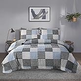 Modern Home Collection Queen Size Bedding Set - Reversible Plaid Quilt & Bedspread, Lightweight, Black & White Stripe