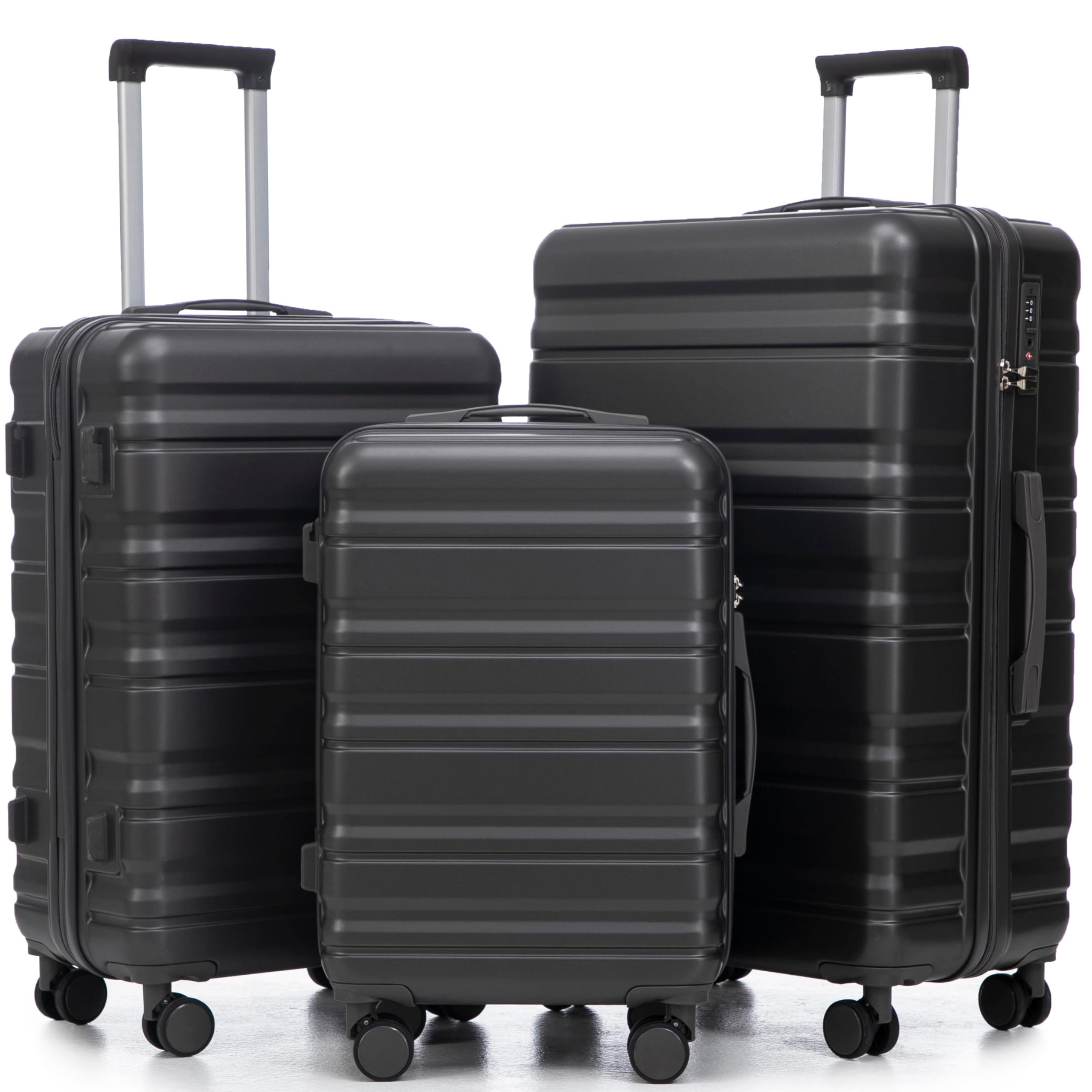 Photo 1 of Merax 3-Piece ABS Hardshell Luggage Sets – Lightweight, Tough & Scratch-Resistant, Grey Horizontal Stripe, 20/24/28 Inch