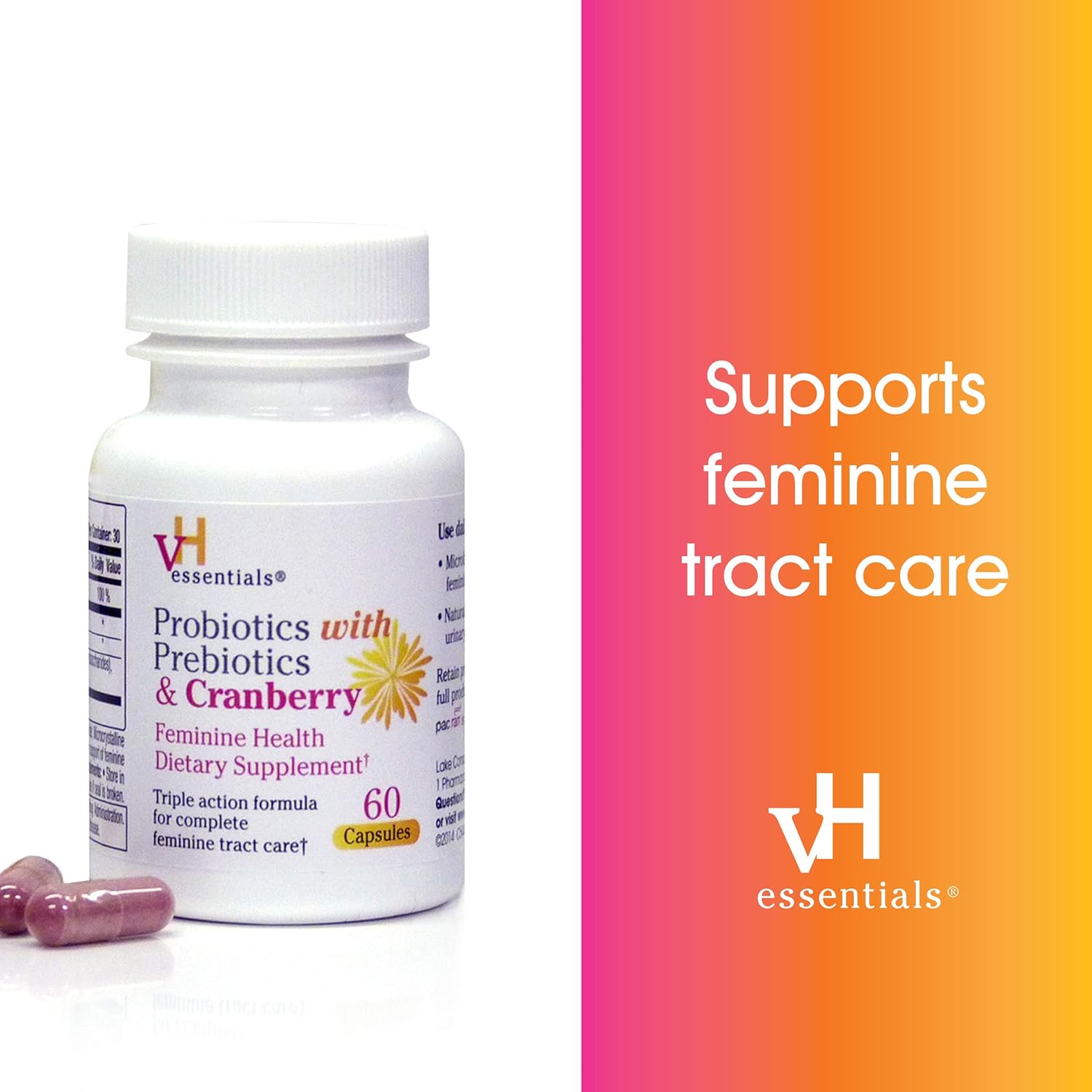 vH essentials Probiotics with Prebiotics and Cranberry Feminine Health Supplement - 60 Capsules: Kitchen & Dining
