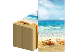 ZOIIWA Nautical Beach Napkin Sea Shells Tropical Ocean Hand Napkin Sea Shore Disposable Napkin For Seashells Spa Party Baby Shower Summer Holiday Party Bathroom Hotel Coastal Decorative Towels（100PCS）