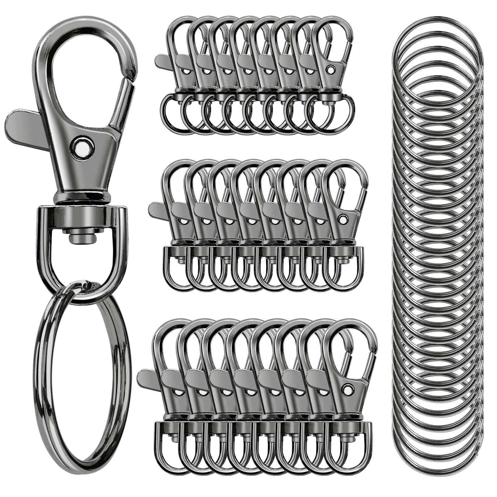 Photo 1 of 100PCS Swivel Snap Hooks with Key Rings, Premium Metal Swivel Lobster Claw Clasps Assorted Sizes (Large, Medium, Small) for Keychain Clip Lanyard, Jewelry Making, Crafts, Dark Grey