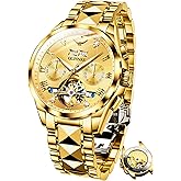 OUPINKE Mens Automatic Watch Diamond Skeleton Mechanical Self Winding Luxury Dress Wrist Watch Sapphire Crystal Tungsten