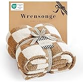 WRENSONGE Fall Checkered Throw Blanket, Burnt Orange Soft Cozy Fluffy Warm Hand Made Throw Blankets for Couch, Sofa, Chair, Bed, Camping, Picnic, Travel Lightweight Bed Blanket - 50"*70"