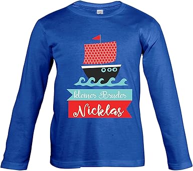 Wolga Kreativ Wolga Kreativ Langarmshirt T Shirt Grosser Oder Kleiner Bruder Schiff Piratenschiff Mit Namen Wunschname Tops T Shirts Blusen Amazon De Bekleidung