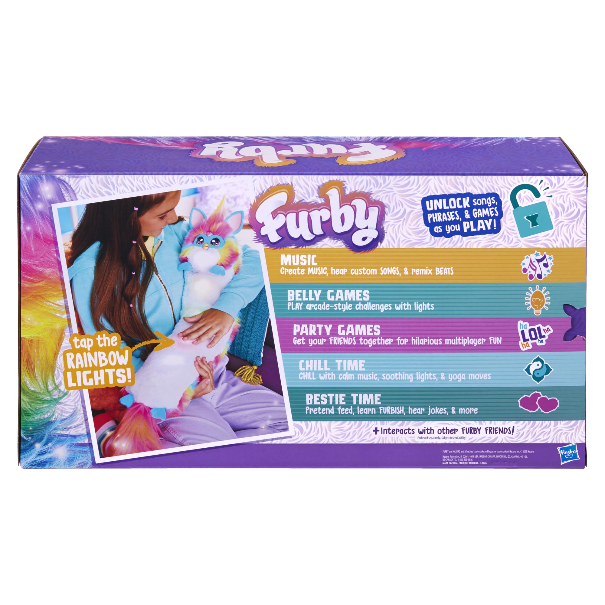 FURBY DJ Interactive Toy, Super Snuggly Rainbow Electronic Plush with Music, Lights, Motion, & Games, Speaks English & Furbish, 32in Long, Ages 6+