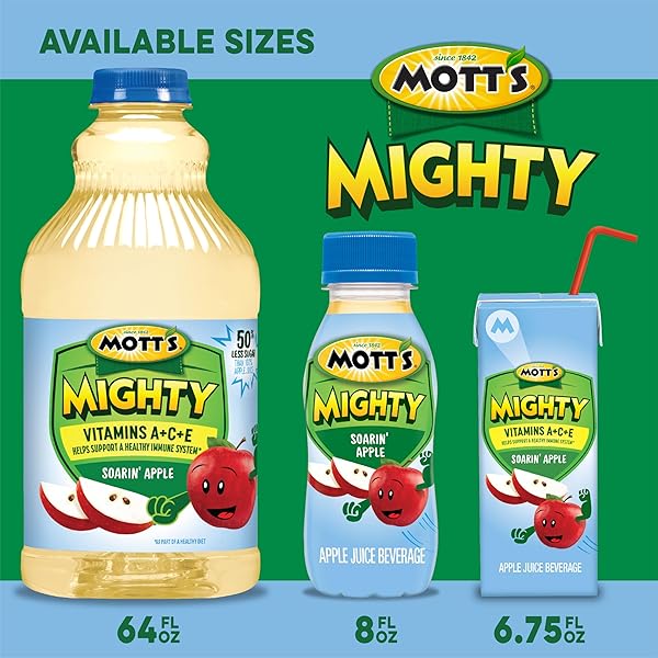 MOTT’S MIGHTY SOARIN’ APPLE JUICE DRINK, 8 FL OZ BOTTLES, 6 PACK