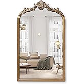 Wylde Iris English Estate Carved Arch Wood Wall Mirror, Mirror for Entryway, Living Room, Bathroom, Antique Gold, 20.4x33