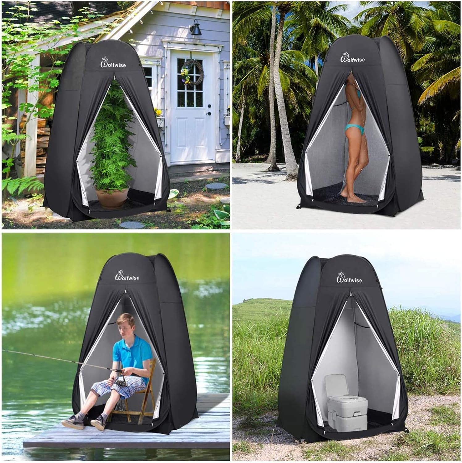 WolfWise 6.6FT Portable Pop Up Shower Privacy Tent Spacious Dressing Changing Room for Toilet Camping Biking Beach: Sports & Outdoors