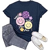 Wlen Womens Teacher Shirts Smile Faces T-Shirt for Teacher Happy to See Your Face Tee Tops