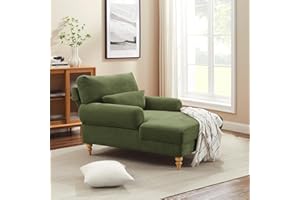 Condemo Modern Chaise Lounge Chair with Adjustable Backrest, Upholstered Indoor Leisure Sofa Recliner, Chair Sleeper for Bedroom, Living Room, Study Room, Office, Olive Green