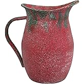 Vintage Country Metal Flower Vase Farmhouse Decorative Milk Can Pot Rustic Pitcher Jug for Home Kitchen Cabinets Table Centerpiece Decor Gifts Retro Red