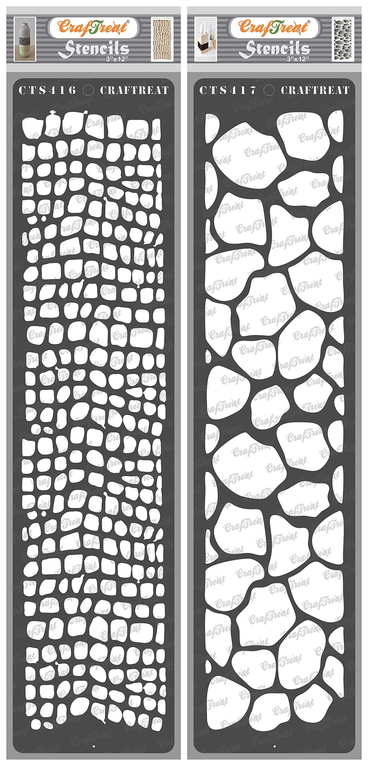 CrafTreat Reusable Animal Skin Stencils for Crafts Vintage - Snake Skin and Giraffee Skin (2Pcs) - Size: 3X12 Inches - Snake Skin Stencil for Furniture Painting - Border Stencils for Painting