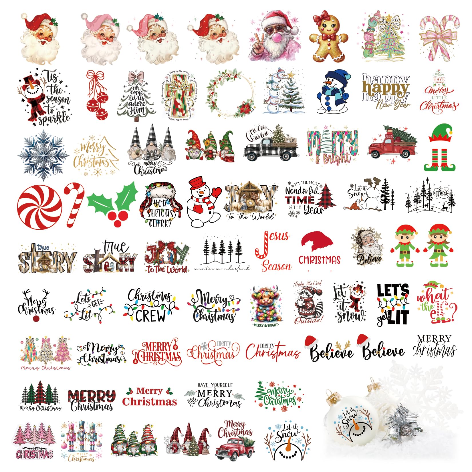 Photo 1 of 144Pcs Christmas Word Decals for Crafts Waterproof Merry Christmas Tree Vinyl Santa Stickers for Ornaments Wood Glass Jars Cups Bottle Decoration (joy144)