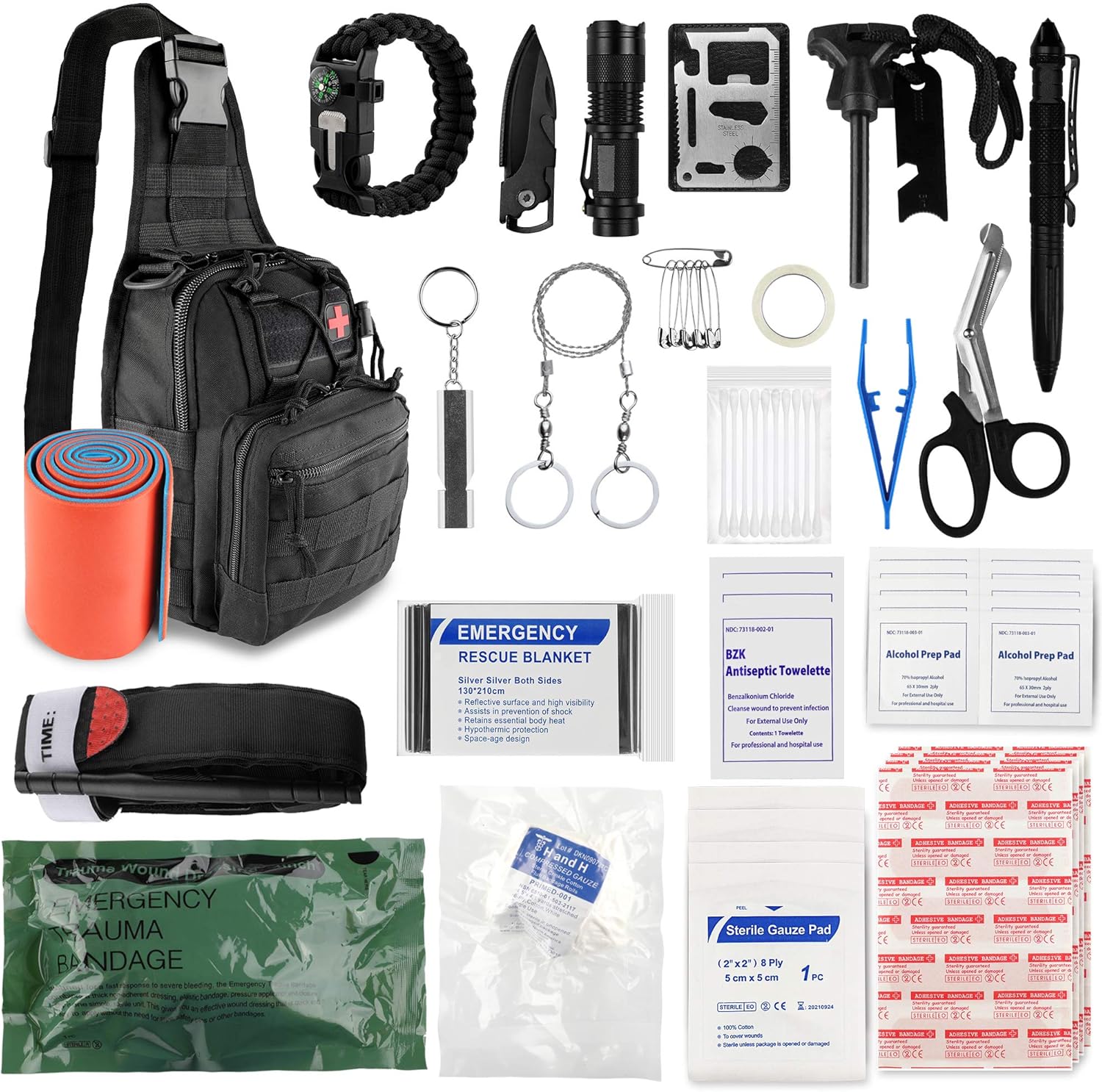 Sun Sante Emergency Trauma Survival First Aid Kit, Military Tactical Sling Rover Shoulder Bag Pack, IFAK EDC Molle System Outdoor Gear for Camping Boat Hiking Home Car Earthquake and Adventures : Sports & Outdoors