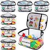 Tesuko 6 Pack Clear Toy Storage Bag with Name Tag& Manual Pocket, Waterproof Transparent PVC Toy Organizer Case for Lego Bricks, Board Games, Building Blocks, Puzzles (Large Capacity, Black)