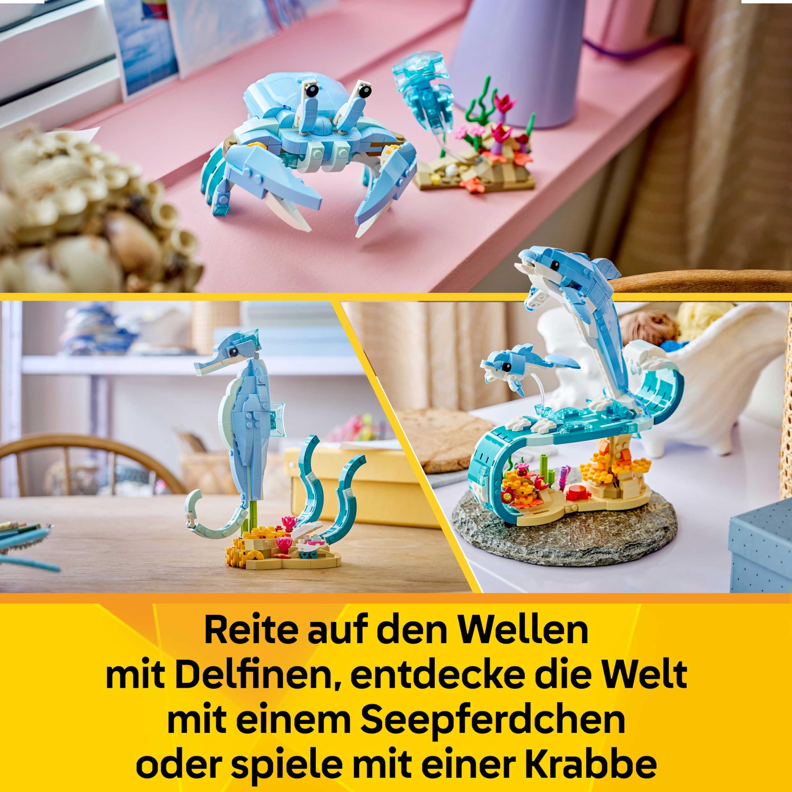 LEGO Creator 3-in-1-Set Meerestiere: Wunderschöne Delfine - Tierfiguren - Set mit 3 Optionen: Delfine, Seepferdchen & Krabbe - Spielzeug für Kinder ab 9 Jahren - Geschenk für Mädchen & Jungen - 31385 3