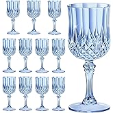 HTTBEIZI 7OZ Plastic Wine Glasses, Disposable Goblets Drinking Glasses Crystal Vintage Water Cups Unbreakable Champagne for Valentine’s Day, Wedding, Parties (12, Blue)