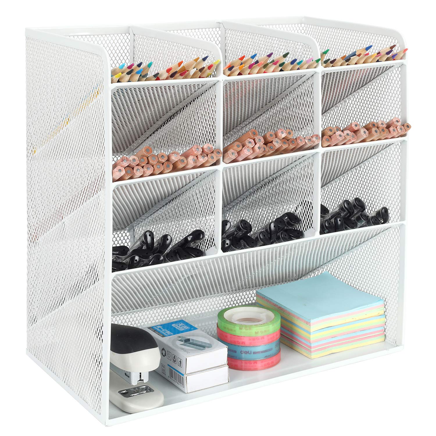 EasyPAG Office 4 Tier Mesh Desk Tidy Pen Storage Pencil Holder Desktop Versatile Stationery Organiser,White