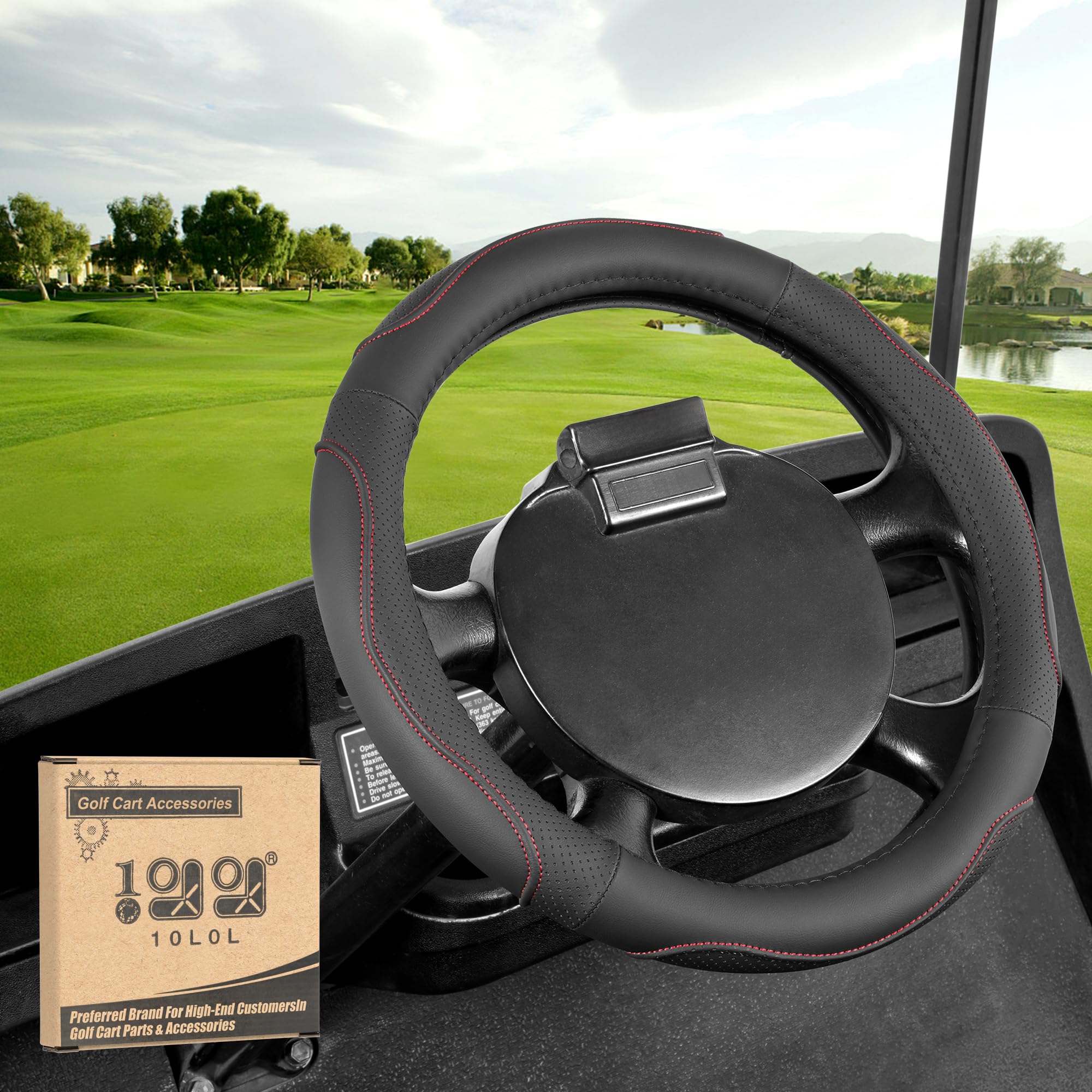 Photo 1 of 10L0L Golf Cart Steering Wheel Cover-13 Soft and Breathable Anti Slip Leather Steering Wheel Cover,Feels Good in Handling- for EZGO TXT & RXV