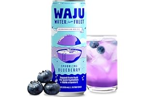 WAJU Organic Sparkling Blueberry Water, No Added Sugar, Immune Support with 100% DV Vitamin C, Antioxidant Nutrients, Environmentally Friendly Sourcing - 12 pack (12 oz)