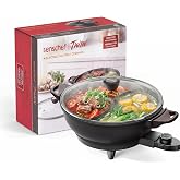 TWIN&trade; Dual ShabuShabu Electric Hot Pot Fast &amp; Even Heat, Nonstick, Black | Divided 1500W Cast Aluminum Dual-Flavor Hot Pot, PFOA-free Healthy Ceramic Coating, Easy Cleanup, Ideal for Family Gatherings