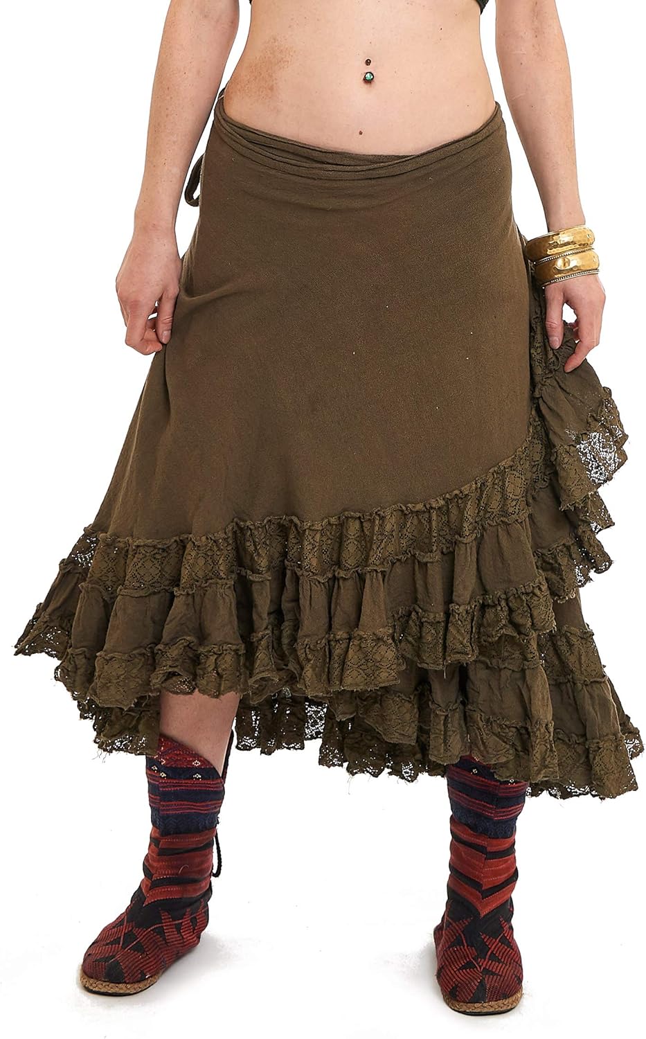UK Women Jute and Lace Boho Wrap Skirt (Green) Amazon.co.uk
