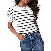 HAEOF Women's Striped Puff Short Sleeve Spring Tops 2026 Summer T Shirts Lightweight Sweater Dressy Casual Cute Work Blouses