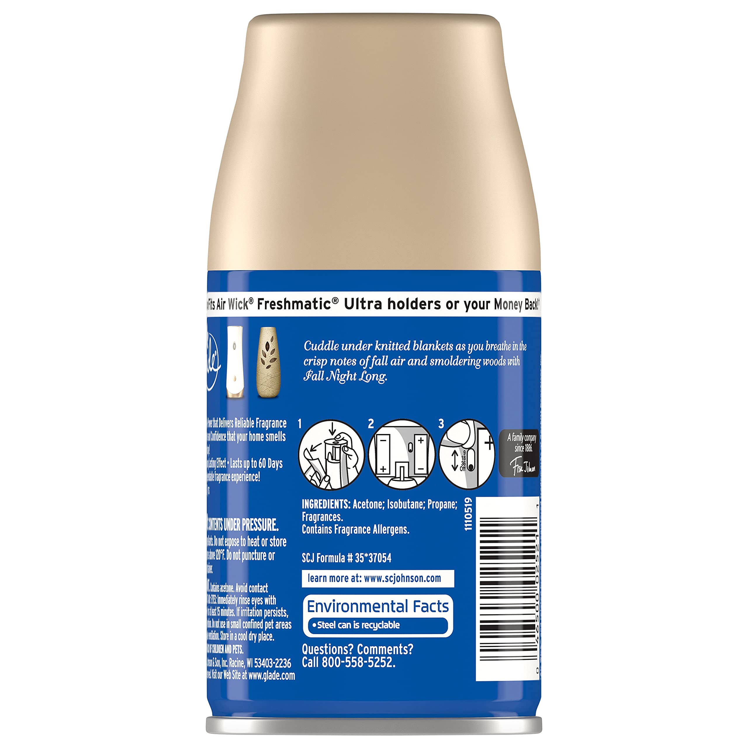 Glade Automatic Spray Refill, Air Freshener for Home and Bathroom, Fall Night Long, 6.2 Oz, 3 Count