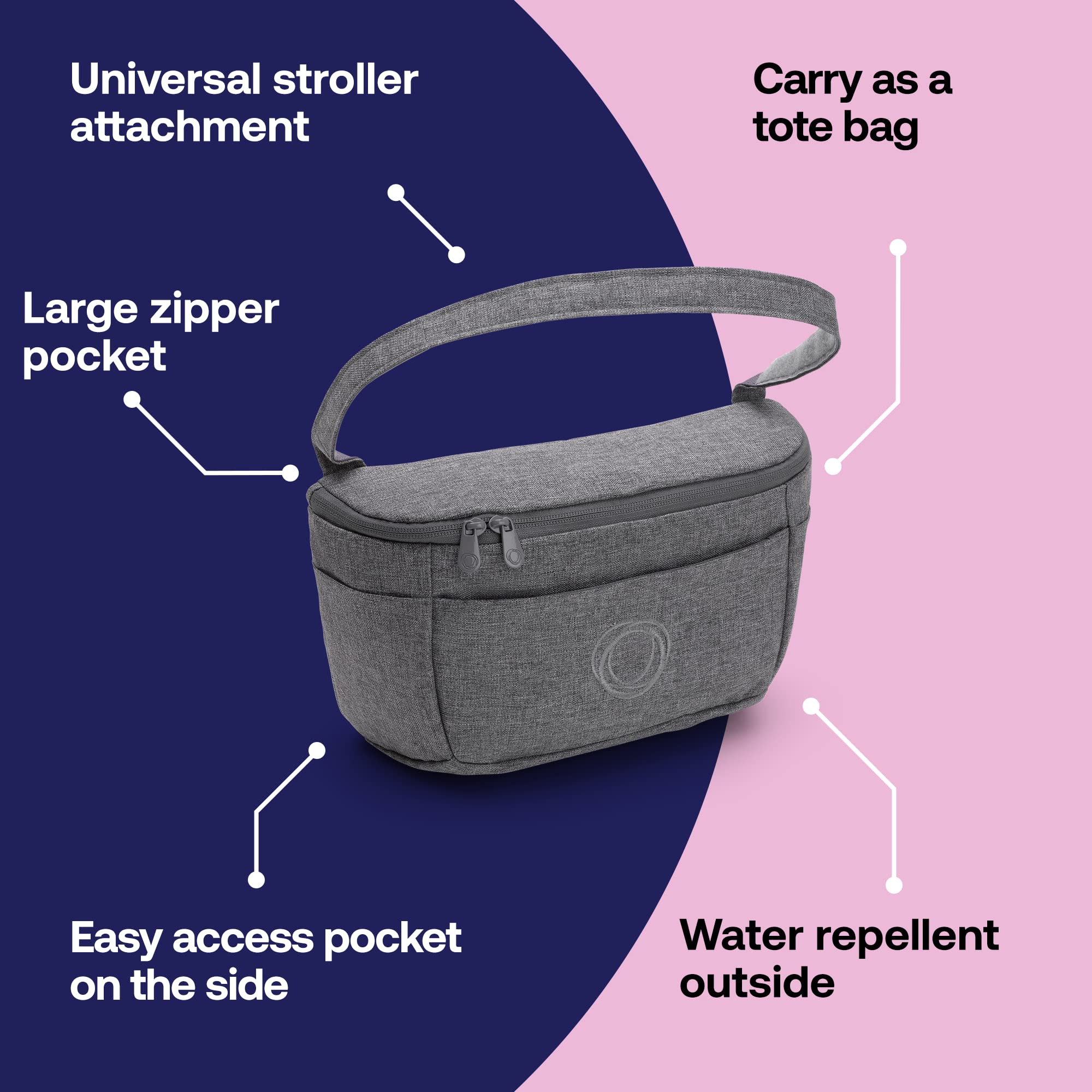 Bugaboo Organizer - Compact Size Multipocket Diaper Bag - Universal Compatible with Any Stroller - Attaches to The Handlebar - Grey Melange