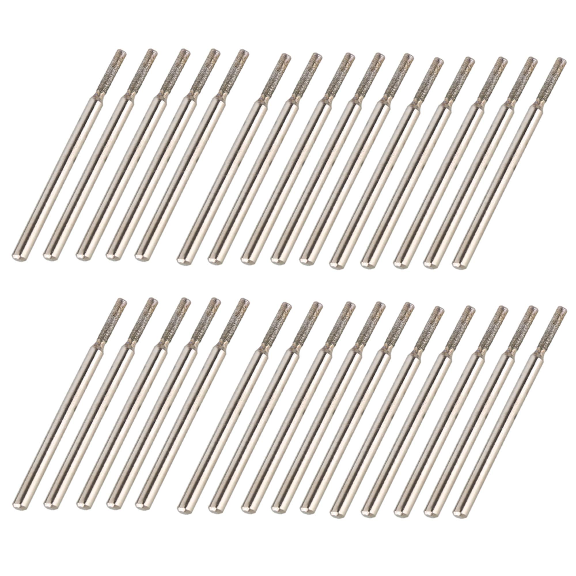 BQLZR Silver 3mm Shank 2mm Cylinder Point Diamond Coated Tipped Rotary Burr Glass Drill Bit Pack of 30