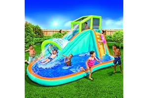 SCS DIRECT Inflatable Water Slide – Huge 14ft x 8ft Kids Pool with Built-in Sprinkler Wave & Water Wall – Heavy Duty Outdoor Pipeline Adventure Park – Blower Included