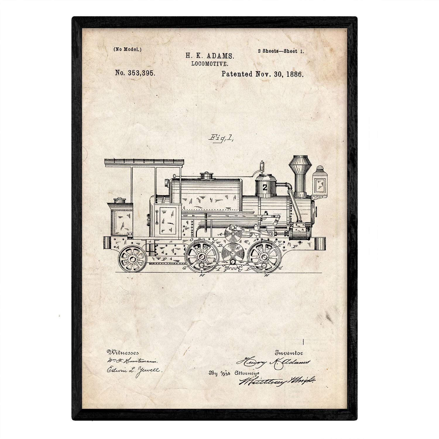 Nacnic Locomotive Poster patent 2. Print design patent with old A3 size and vintage background